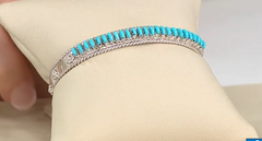 Chaco Canyon Sterling Silver Zuni Kingman Turquoise Needlepoint Cuff, 6"