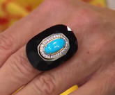 Rarities Sterling Silver Goldclad Faceted Onyx, Turquoise & White Zircon Oval Ring, Size 6