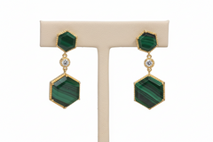 Rarities Sterling Silver Goldclad Malachite Hexagon Drop Earrings