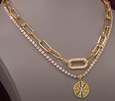 JK NY Tennis and Paperclip Chain "eye" Pendant Necklace 2piece Set, 13"+4"