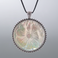 Sterling Silver Mother-of-Pearl Floral Design Pendant Cord Necklace, 28"