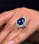 Judith Ripka Sterling Silver Blue CZ Oval &Diamonique Accent Ring, Size 6