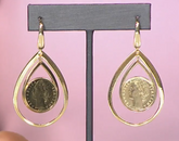 Bellezza Bronze "Civetta" 100 Lira Micro Coin Teardrop Earrings