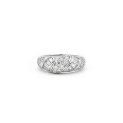 Absolute Sterling Silver CZ Round & Baguette Band Ring, Size 7