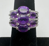 Colleen Lopez Silver Oval Amethyst & White Zircon 7-Stone Ring. Size 8