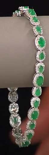 Colleen Lopez Emerald and White Zircon Sterling Silver Line Bracelet, 6-3/4"