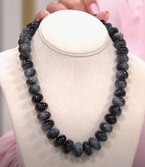 Collar de cuarzo ojo de gato gris degradado en plata de ley, 48 cm