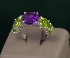 Colleen Lopez Sterling Silver African Amethyst & Peridot Ring, Size 6