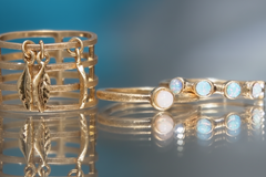 Danielle Nicole "Roselia" Leaf Dangle 3piece Stack Ring Set, Size 5