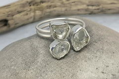 Herkimer Mines Sterling Silver Freeform Quartz 3-Stone Ring, Size 11