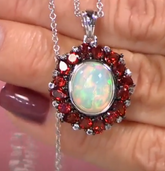 Paul Deasy Sterling Silver Opal, Garnet & White Topaz Pendant Necklace 18"
