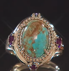 Paul Deasy Sterling Silver Goldclad Oval 8 Turquoise & Amethyst Ring, Size 7