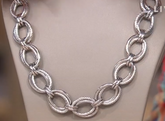 Stately Steel Silvertone Textured Oval Link Necklace, 18"