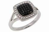 HSN Sterling Silver .25ctw Black Colored Diamond Square Cluster Ring, Size 6