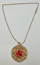 Collar Arte d'Argento de plata esterlina con colgante de rosa y diseño de encaje dorado, 45,7 cm