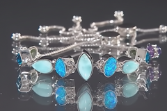 Traveler's Journey Larimar & Simulated Opal Quartz Doublet Bracelet