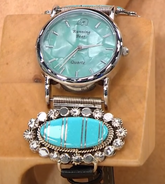 Chaco Canyon Kingman Turquoise Inlay Zuni Leather Strap Watch, 6-3/4"