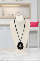 JK NY Colored Black Agate Slice Double-Row Drop Necklace