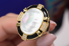 Cristina Sabatini Goldtone Magique Mother-of-Pearl and CZ Oval Ring, Size 6