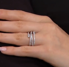 Absolute Sterling Silver Pear & Pave Multi-Band Ring, Size 7