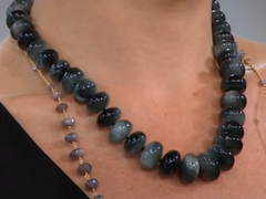 Collar de cuarzo ojo de gato gris degradado en plata de ley, 48 cm