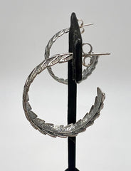 LiPaz Sterling Silver Leaf Design J-Hoop Earrings, 1-1/2"