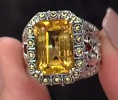 Bali Designs Sterling Silver& 18K Accents Emerald-Cut citrine Ring, Size 7