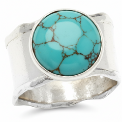 Israel Arts Sterling Silver Turquoise Cigar Band Ring, Size 9