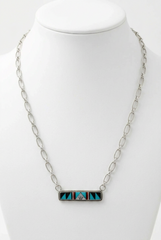 Chaco Canyon Sterling Silver Zuni Gemstone Inlay Bar Necklace, 18"