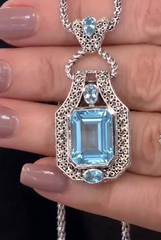 Bali Designs Sterling Silver & 18K Emerald-Cut Blue Topaz Pendant