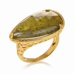Heritage Gems Sterling Silver Vesuvianite & White Topaz Vermeil Ring, SIze