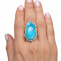 Rarities Sterling Silver Goldclad Turquoise & White Zircon Ring, Size 9