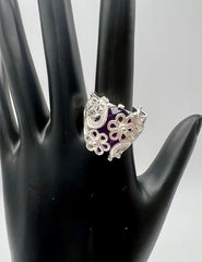 Ottoman Silver Bold Amethyst Wrapped Filigree Ring, Size 8