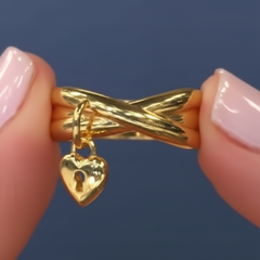 Sevilla Silver Goldclad Crisscross Heart Charm Band Ring, Size 5
