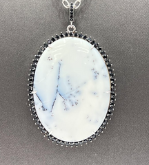 HSN Sterling Silver Dendrite Opal & Spinel Oval Pendant Necklace, 18"