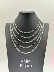 Sterling Silver, 925 Figaro Chain Necklace, 18" 4mm