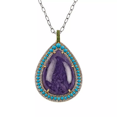 Collar de plata de ley chapada en oro con charoita y turquesa, 20"