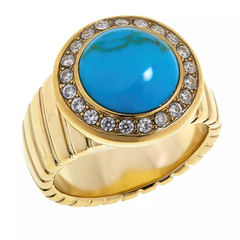Anillo dorado con halo de topacio blanco y cabujón turquesa de Colleen Lopez, talla 6