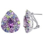 Stella Grace Sterling Silver Multi-Gemstone, Rose De France Cluster Stud Earrings