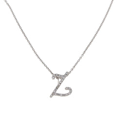 Colleen Lopez Sterling Silver  Clear Diamond "Z" initial Necklace, 16"