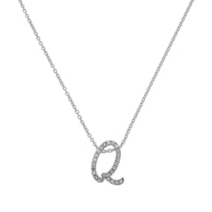 Colleen Lopez Sterling Silver  Clear Diamond "Q" initial Necklace, 16"