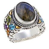 Bali RoManse Sterling Silver Labradorite and Multi- Gemstone Ring, Size 9