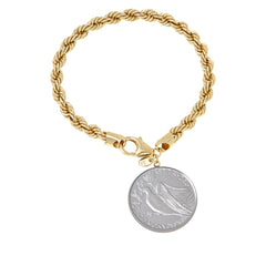 Bellezza Bronze Vatican City 100 Lira Dove Coin Charm Bracelet, 7"Fit
