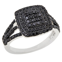 Colleen Lopez Sterling Silver 0.75ctw Pave Black Diamond Cushion Ring Size 9