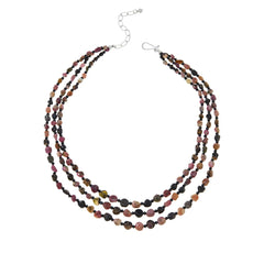 Collar Jay King de plata esterlina de tres hilos con turmalina multicolor y espinela negra, 45,7 cm