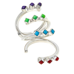 Jay King Sterling Silver 4piece Multicolor Turquoise and Coral Ring Set, Size 7