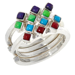 Jay King Sterling Silver 4piece Multicolor Turquoise and Coral Ring Set, Size 7