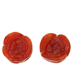 Jade of Yesteryear Sterling Silver Red Jade Carve Rose Stud Earrings.