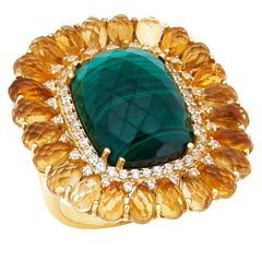 Rarities Goldclad Sterling Silver Malachite & Citrine Halo Ring, Size 6