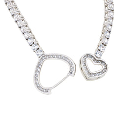 Absolute Sterling Silver Simulated Diamond Heart Line Bracelet, 6-3/4"
